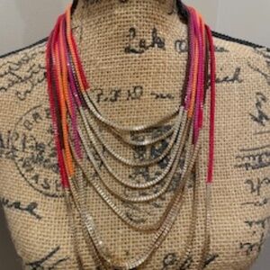 Multi-Strand Layered Colorful Necklace & Matching Drop Earrings